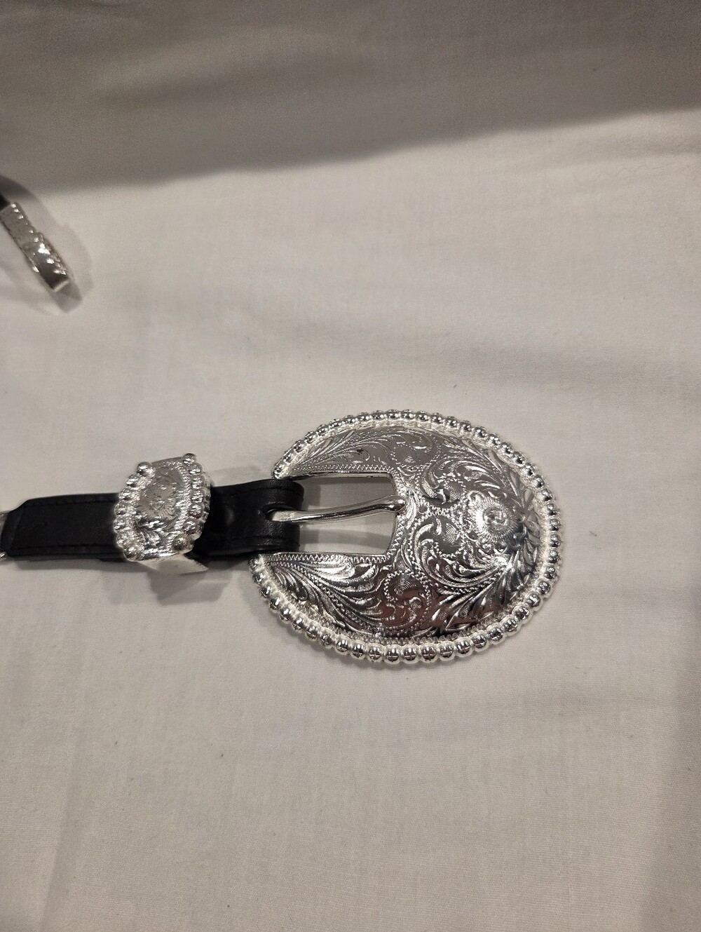 Tony Lama Black Leather Concho Belt with Silver Medallions - Picture 6 of 6